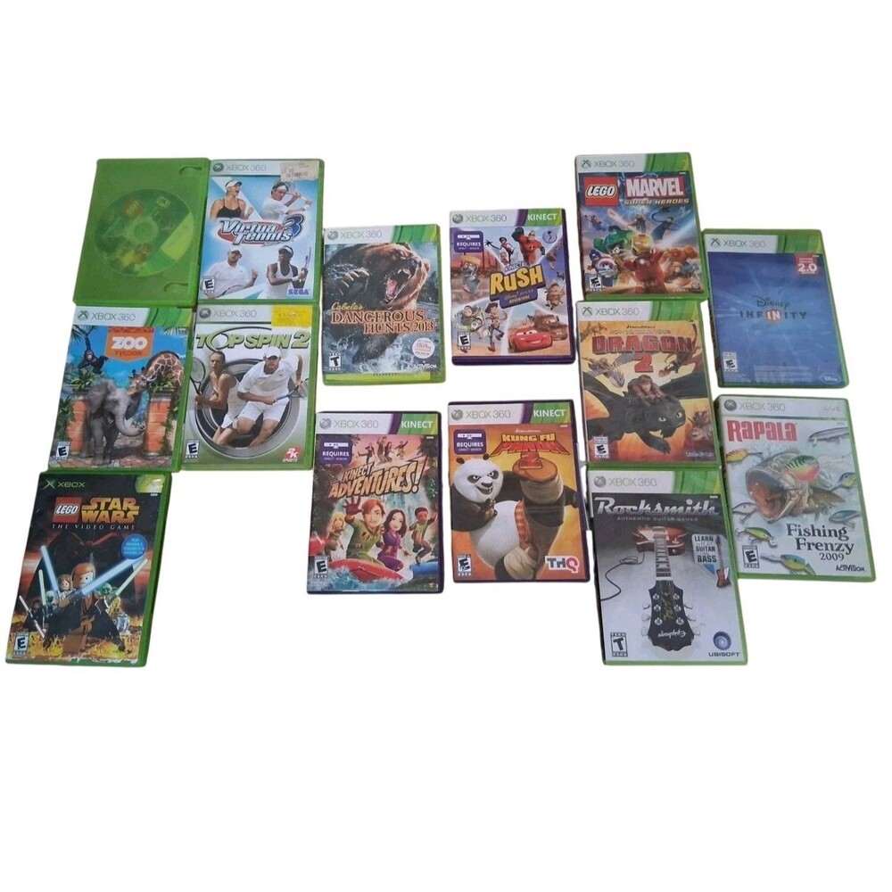 Xbox 360 Lot Of Games 14 Kunfu Panda,Marvel,Disney,Fishing,Guitar, Etc